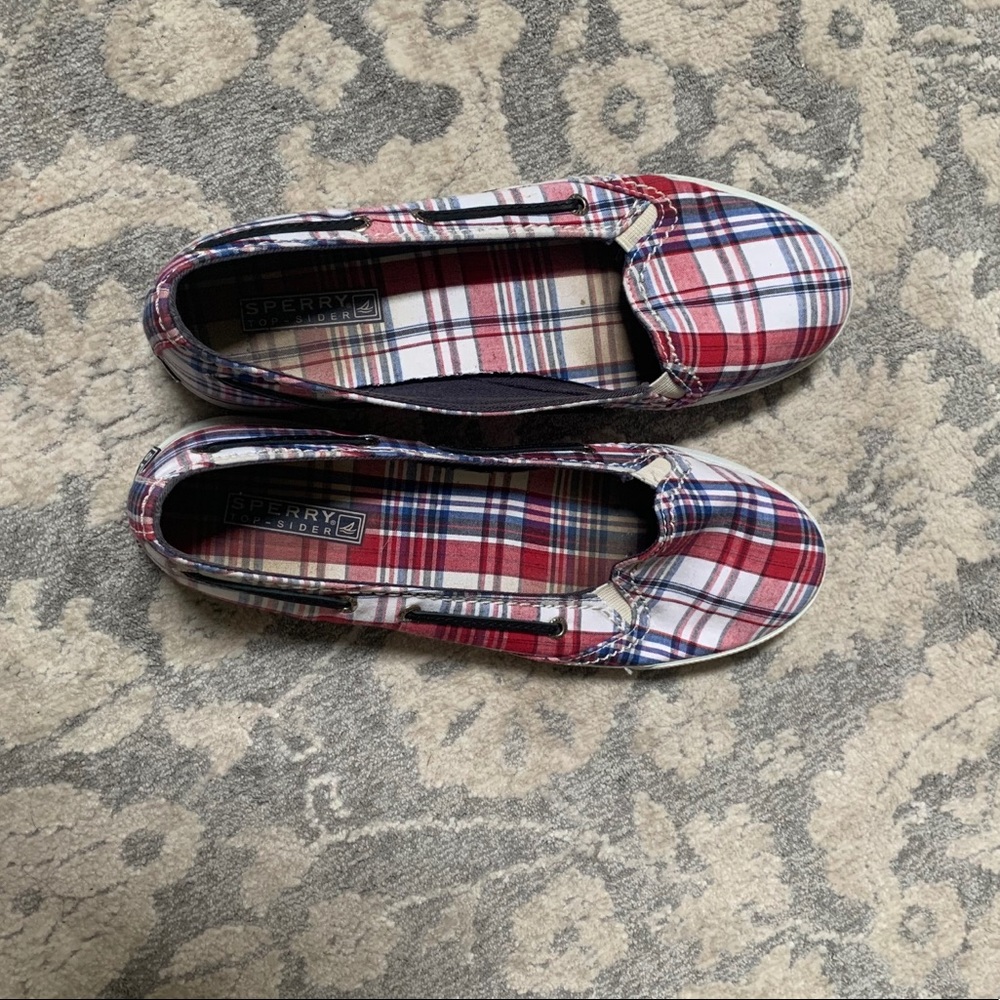 Sperry plaid slip ons